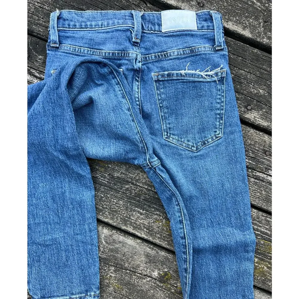 Pistola Skinny Jeans Women 25 Blue Distressed High Rise Raw Hem P6643CSF-LEY
